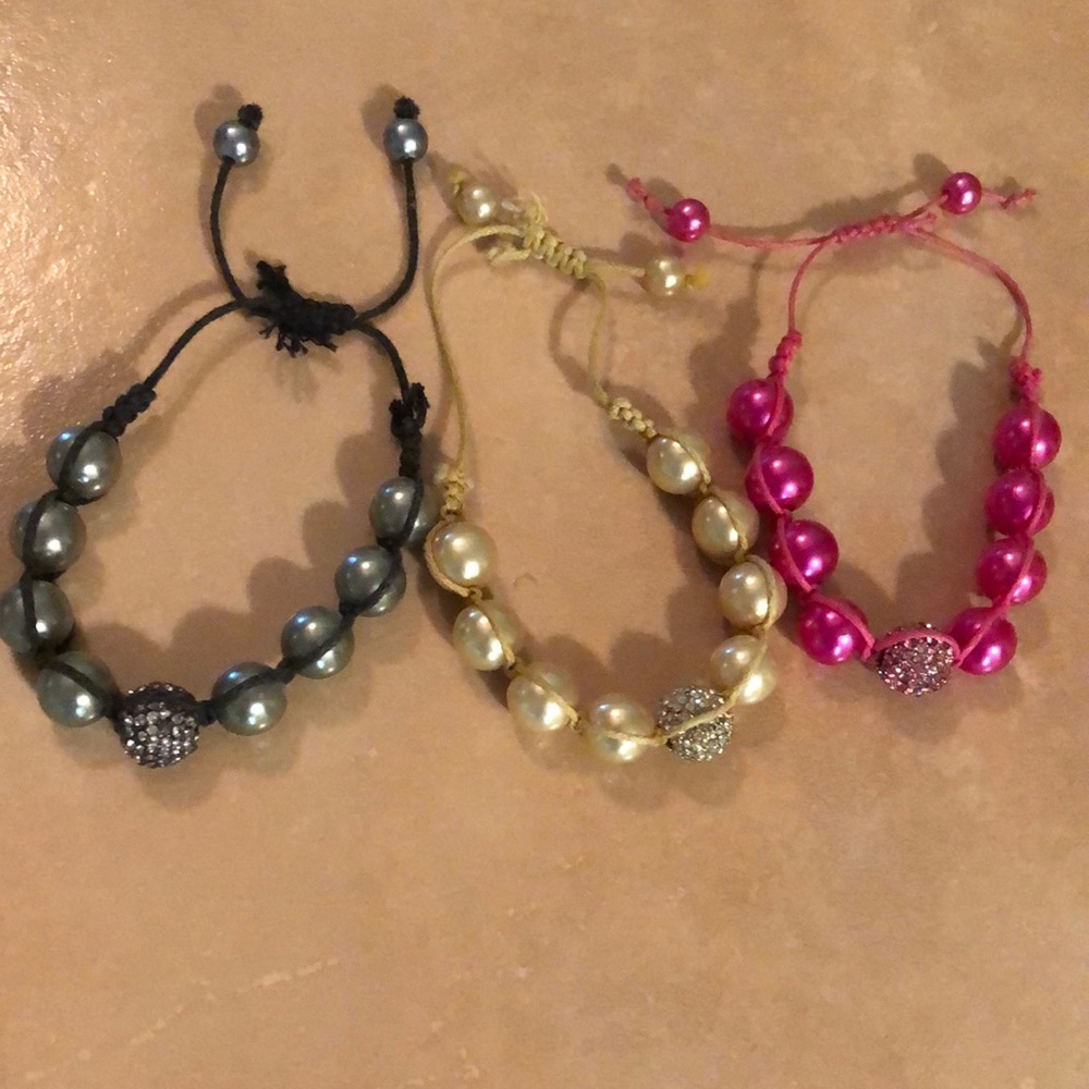 EUC 3 PEARL & BLING Cord ADJUSTABLE Bracelet’s